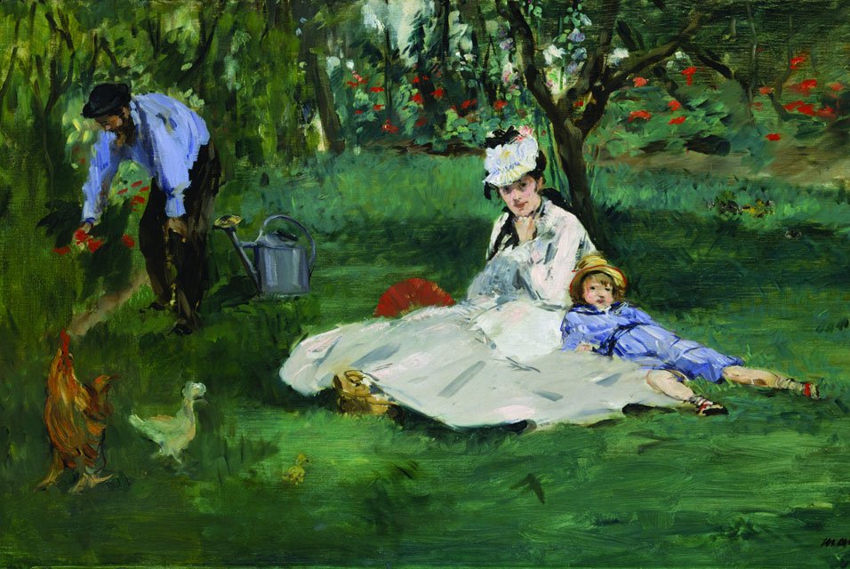 Édouard Manet - De familie Monet in hun tuin in Argenteuil door Claude Monet