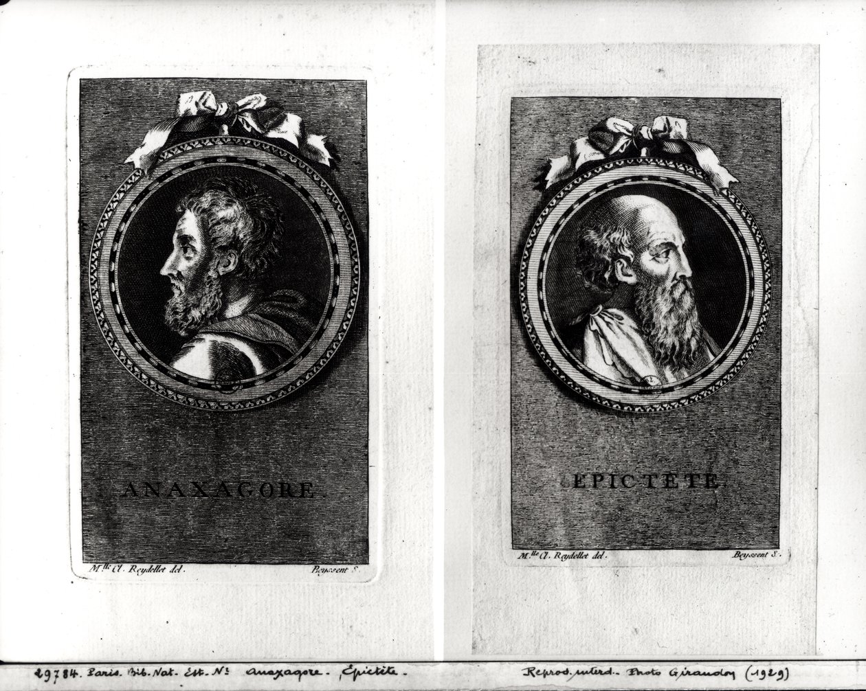 Anaxagoras (500-428 v.Chr.) en Epictetus (1e eeuw) gegraveerd door S. Beyssent door Claude Reydellet