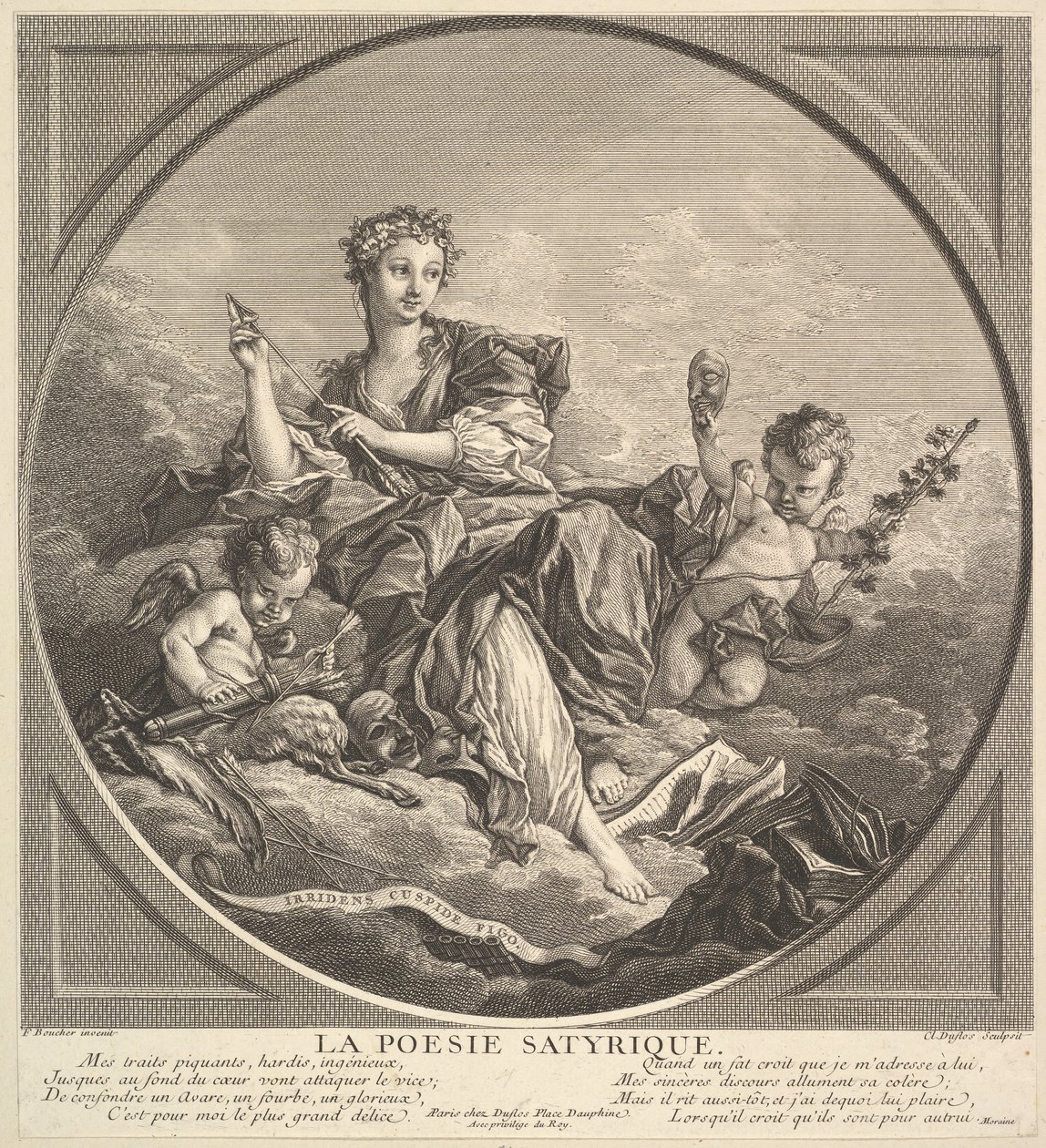 Satirische Poëzie, ca. 1741 door Claude Augustin Duflos