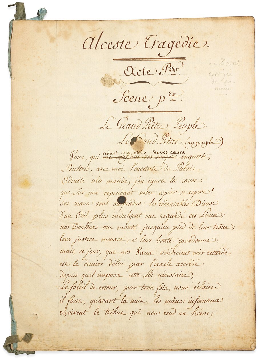 Manuscript van "Alceste" door Claude Joseph Dorat