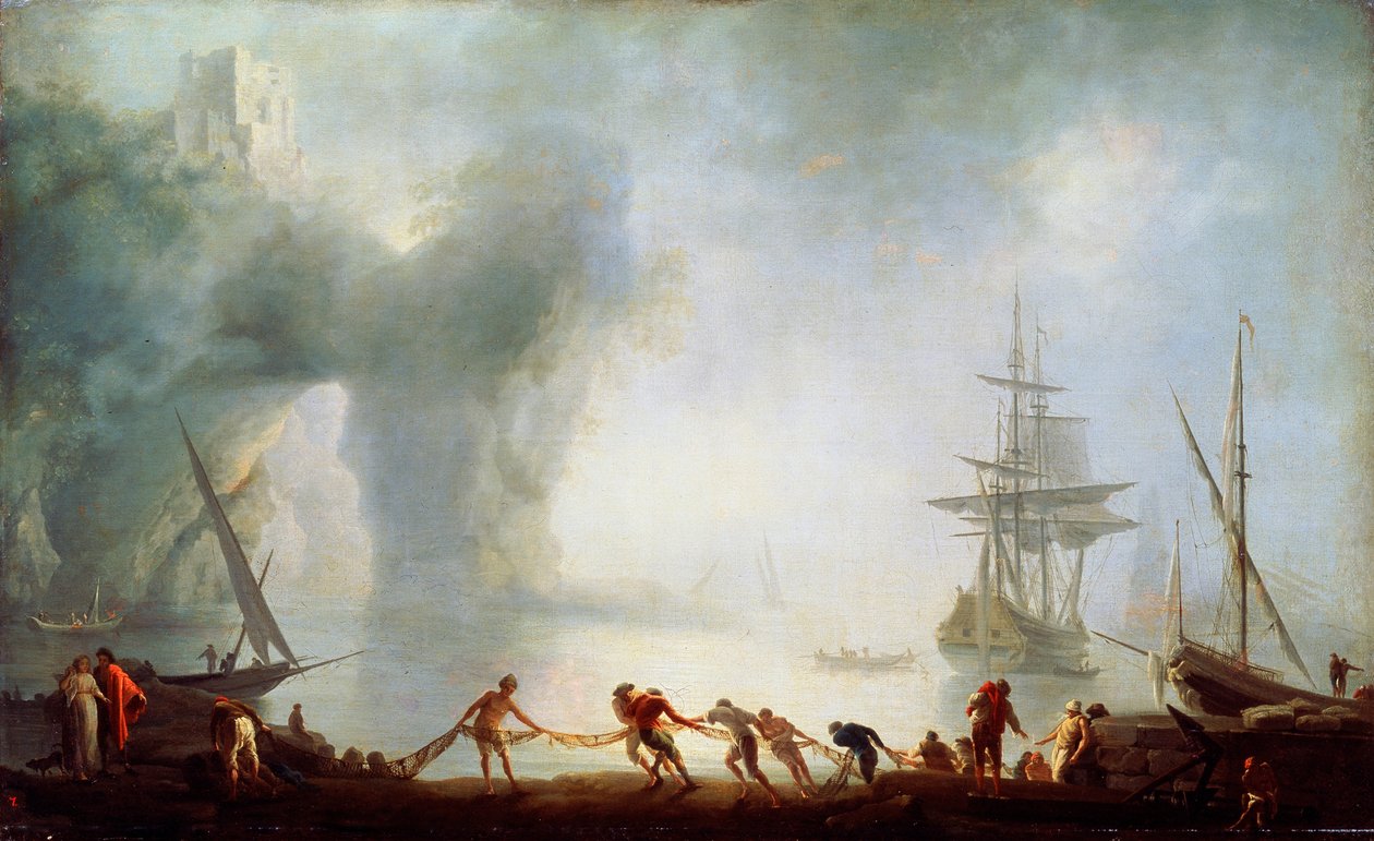 Dageraad over Capri. Mist, ca. 1745 door Claude Joseph Vernet