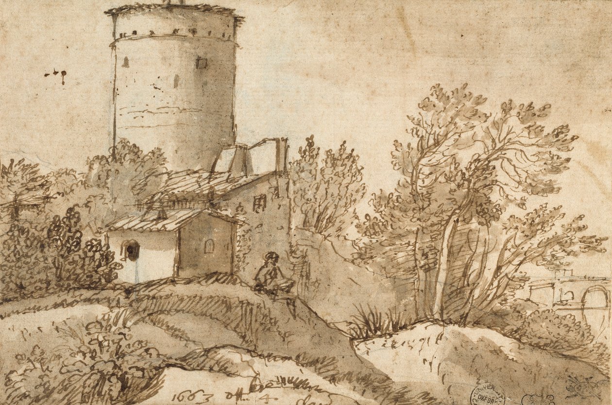 Boerderijgebouwen bij de Tiber, 1663 door Claude Lorrain