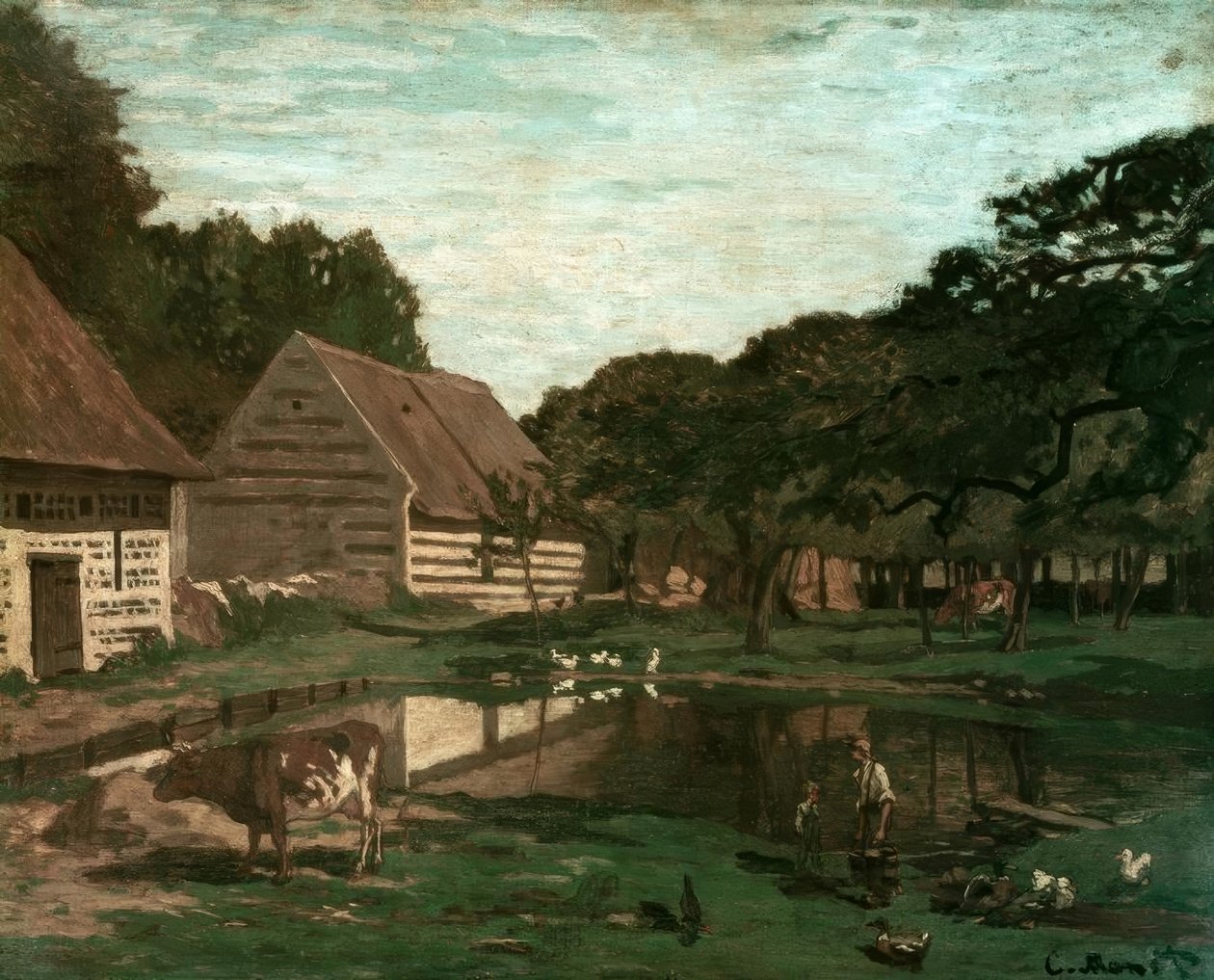 Boerderijhof in Normandië door Claude Monet