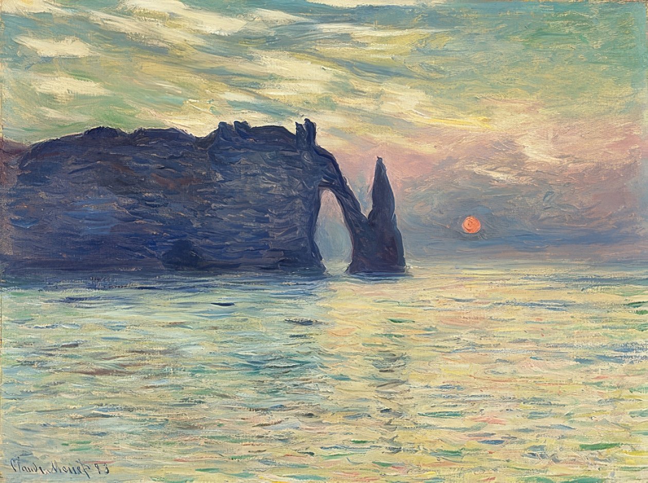 Rotsen, Étretat, zonsondergang door Claude Monet