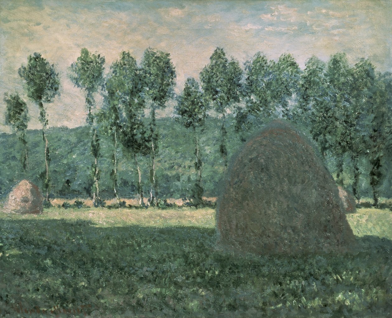 Hooibergen bij Giverny, c.1884-89 door Claude Monet