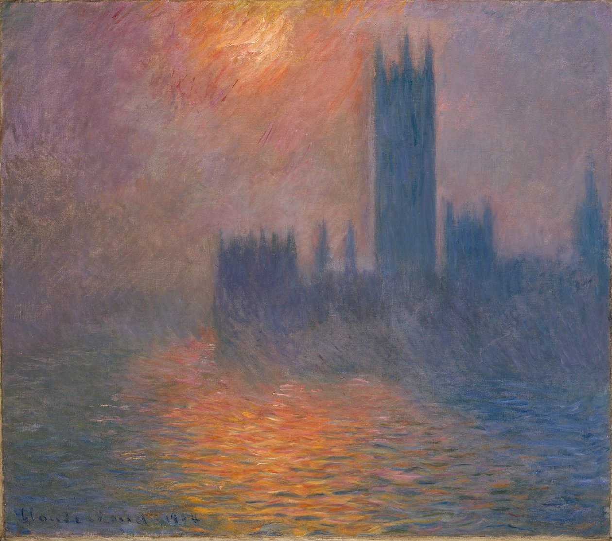 Houses of Parliament, zonsondergang door Claude Monet