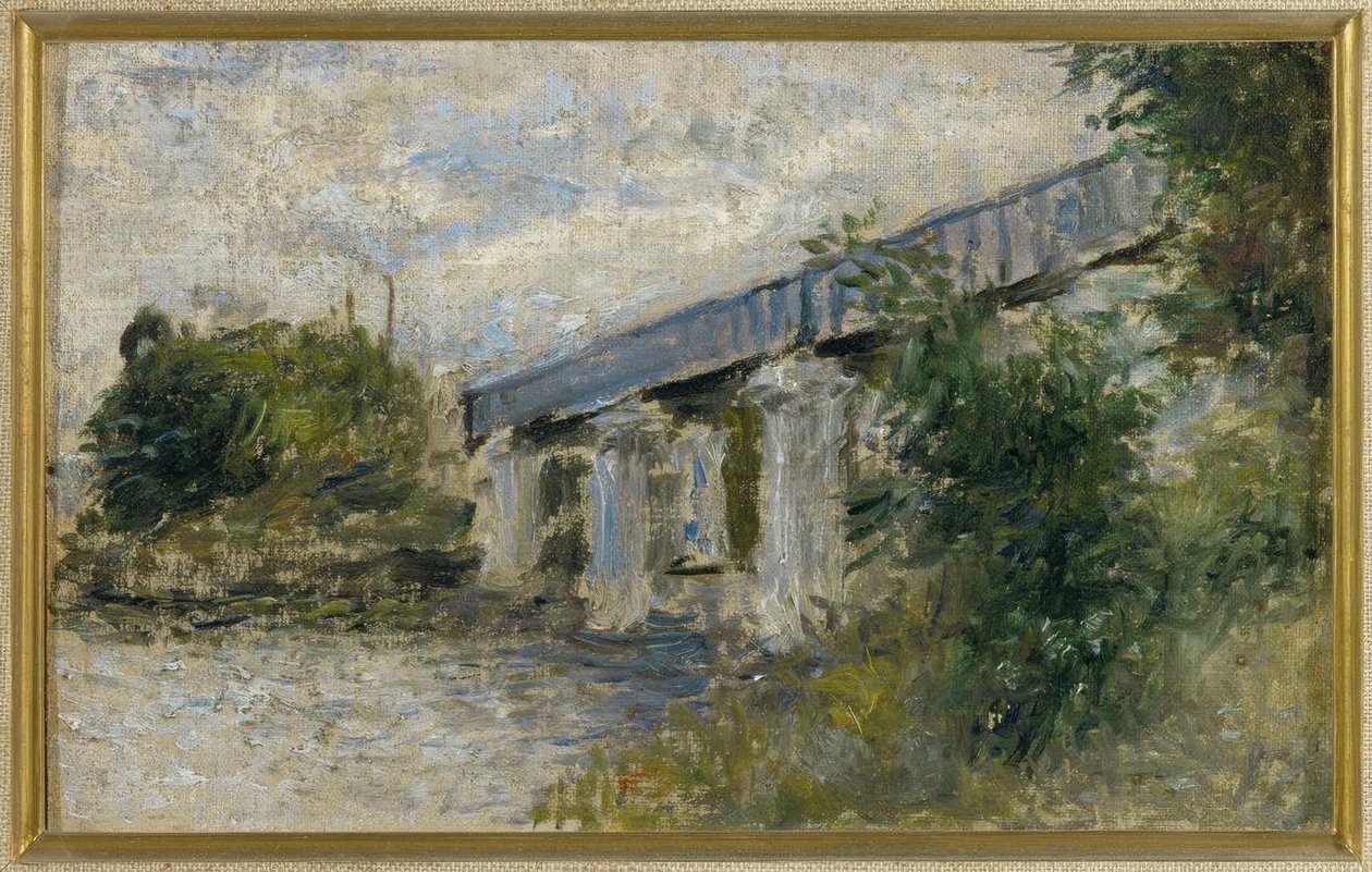 De spoorbrug, Argenteuil door Claude Monet