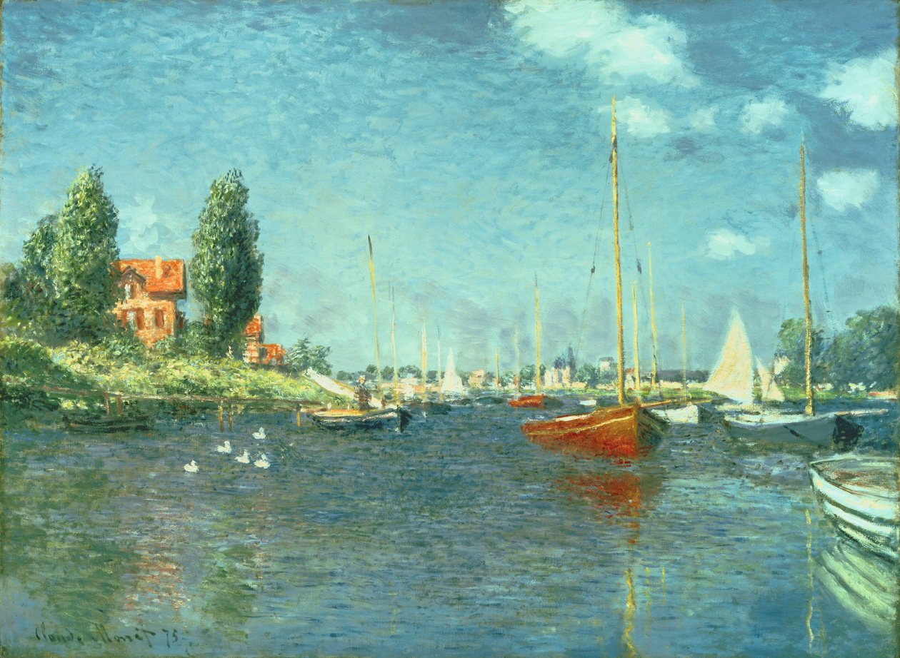 Rode boten, Argenteuil, 1875 door Claude Monet