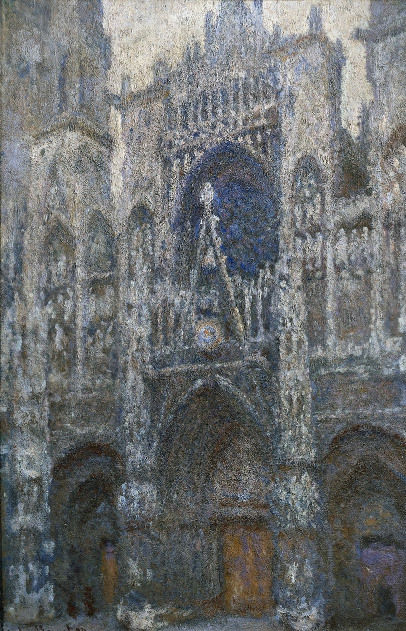 Kathedraal van Rouen, het portaal; grijs weer door Claude Monet