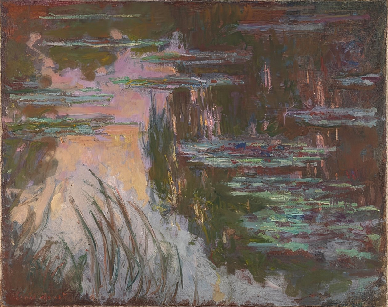 Waterlelies in avondlicht. Omstreeks 1907 door Claude Monet