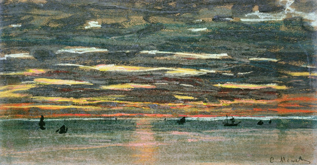 Zonsondergang boven de zee door Claude Monet