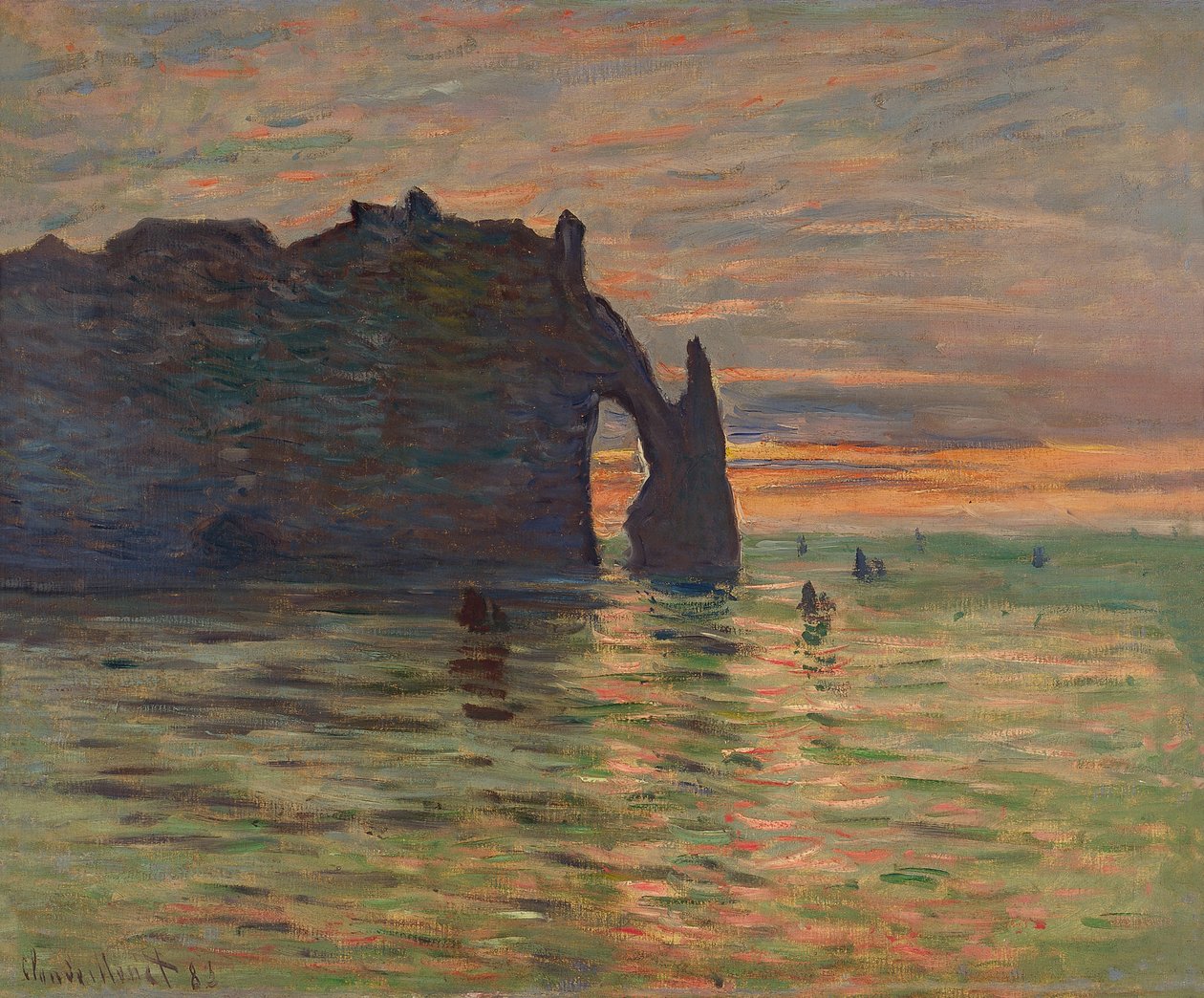 Zonsondergang bij Étretat, 1883 door Claude Monet