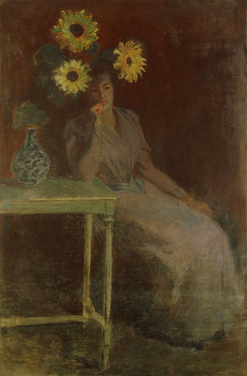 Suzanne met zonnebloemen, c.1889 door Claude Monet