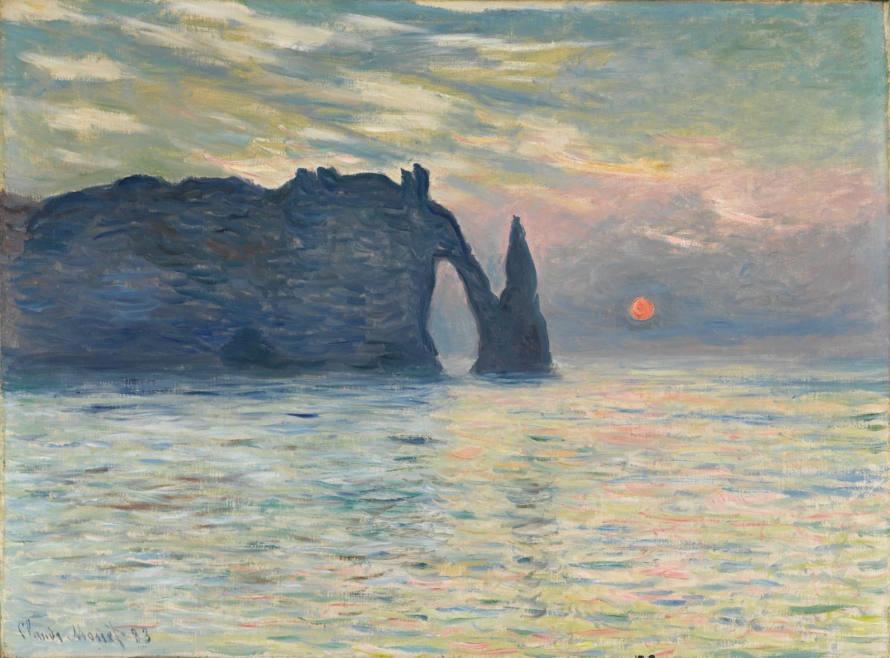 De klif, Étretat, zonsondergang door Claude Monet