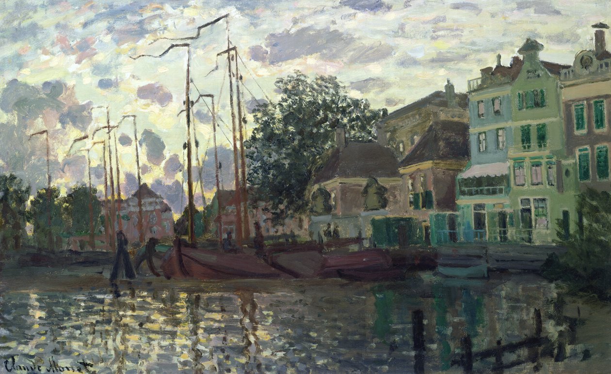 De Dam bij Zaandam, Avond door Claude Monet