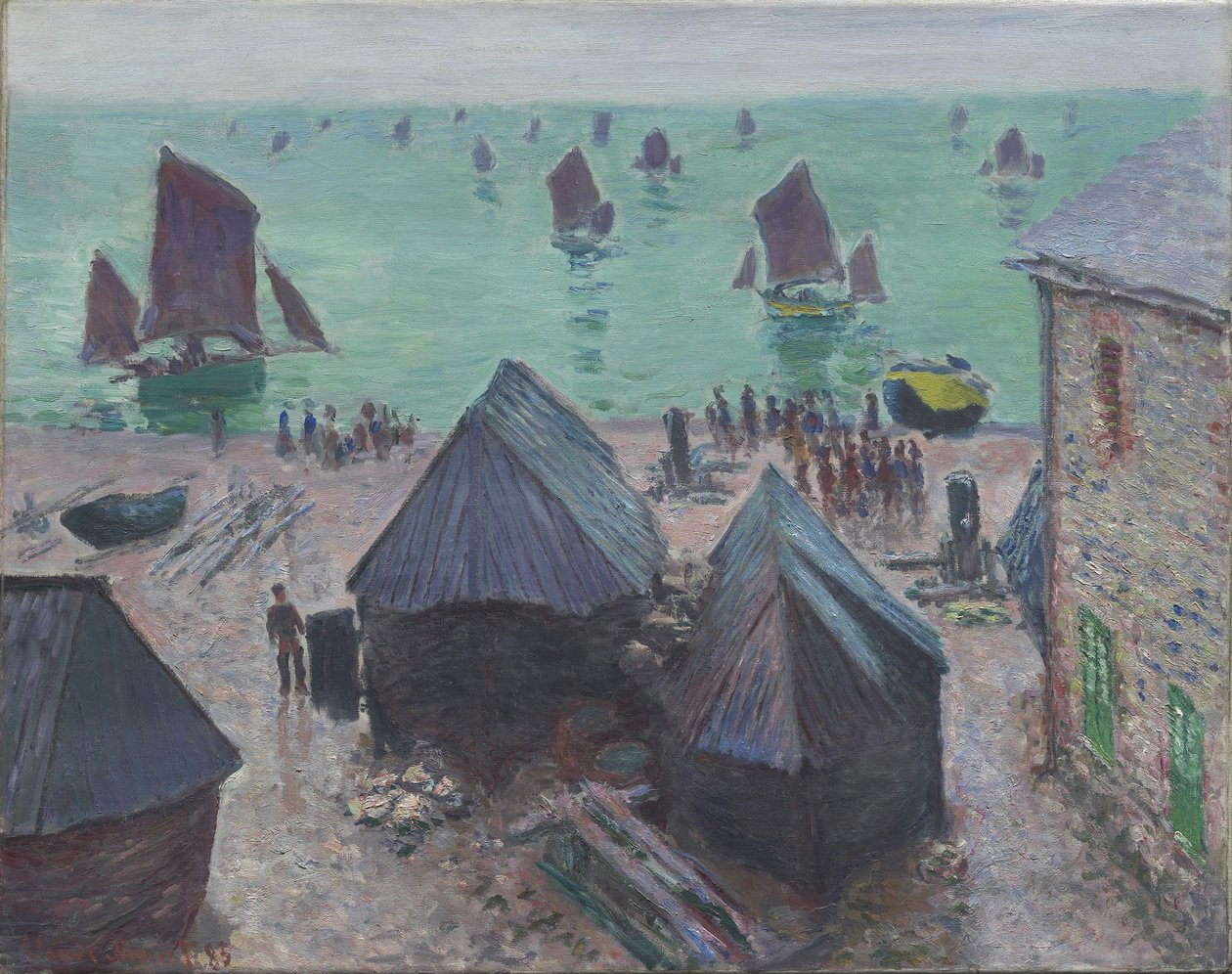 Het vertrek van de boten, Étretat, 1885 door Claude Monet