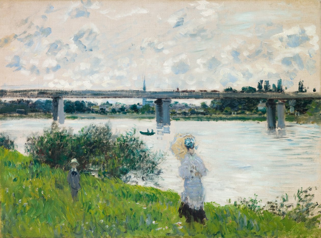 De promenade met de spoorbrug, Argenteuil door Claude Monet