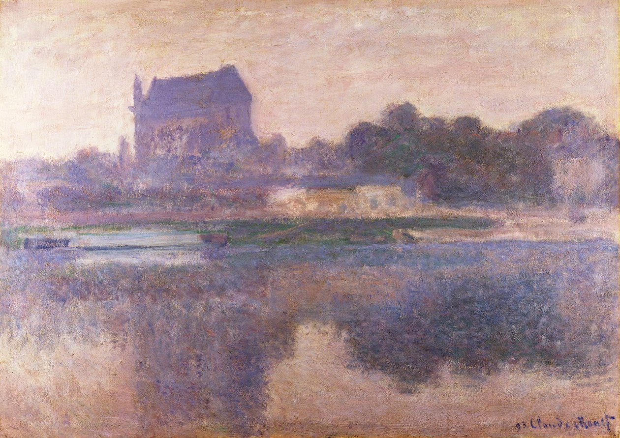 Vernon kerk in mist, 1893 door Claude Monet