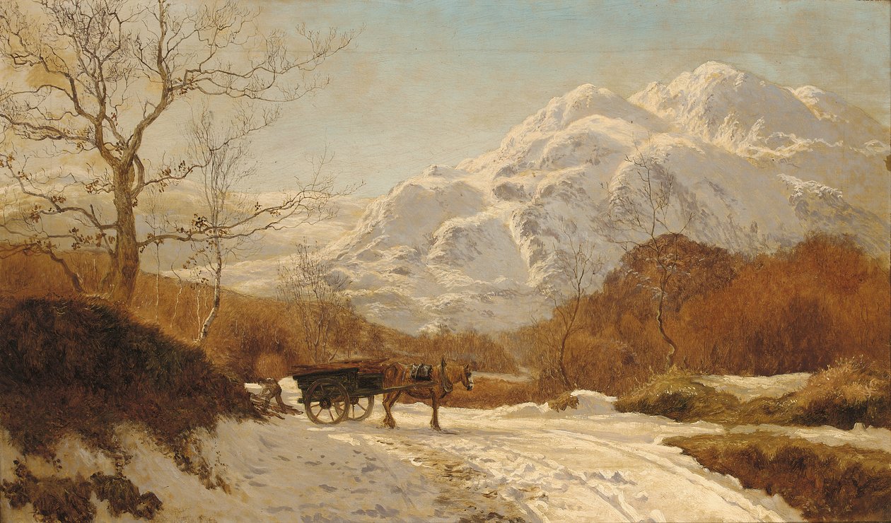 Hout verzamelen in een Alpenlandschap door Colin Hunter