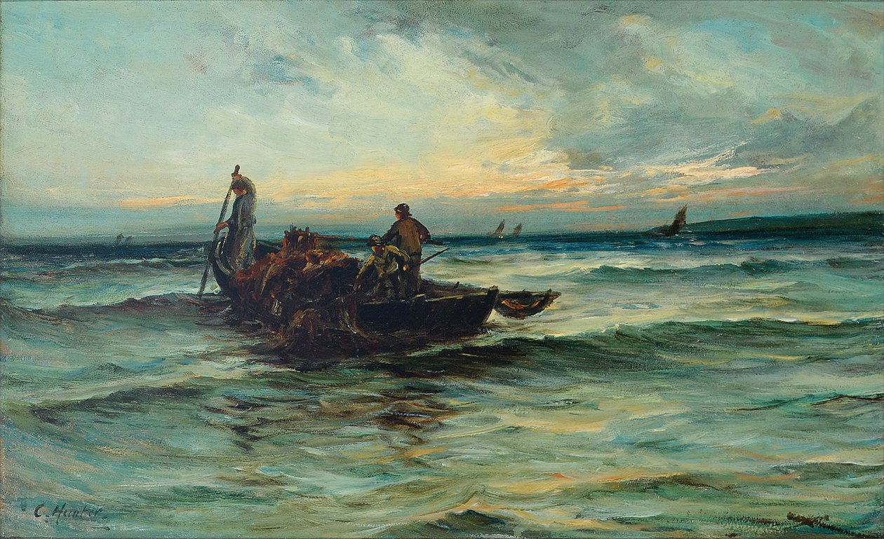 Binnenhalen van de netten bij zonsondergang door Colin Hunter