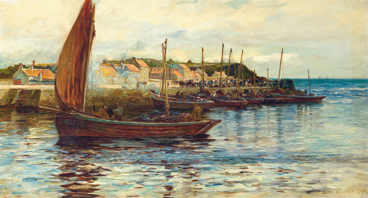 Schepen in de haven van Oban, 1892 door Colin Hunter
