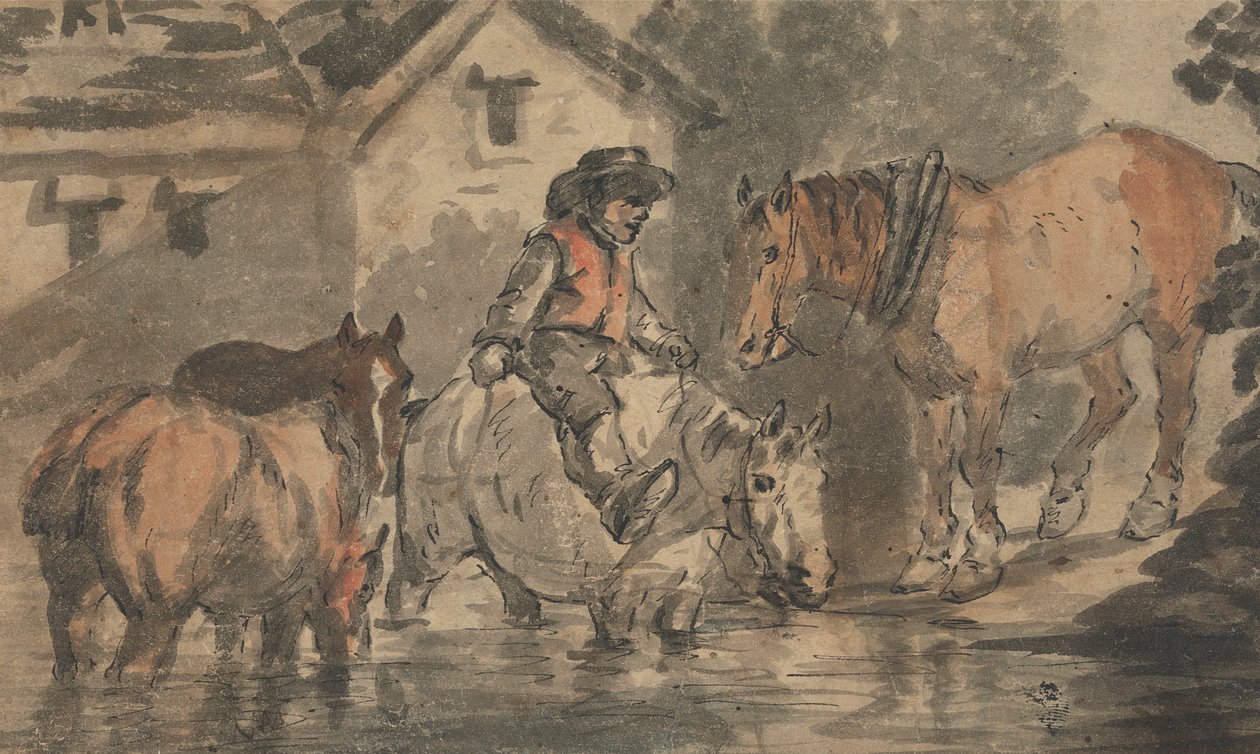 Man die vier paarden water geeft door Conrad Gessner