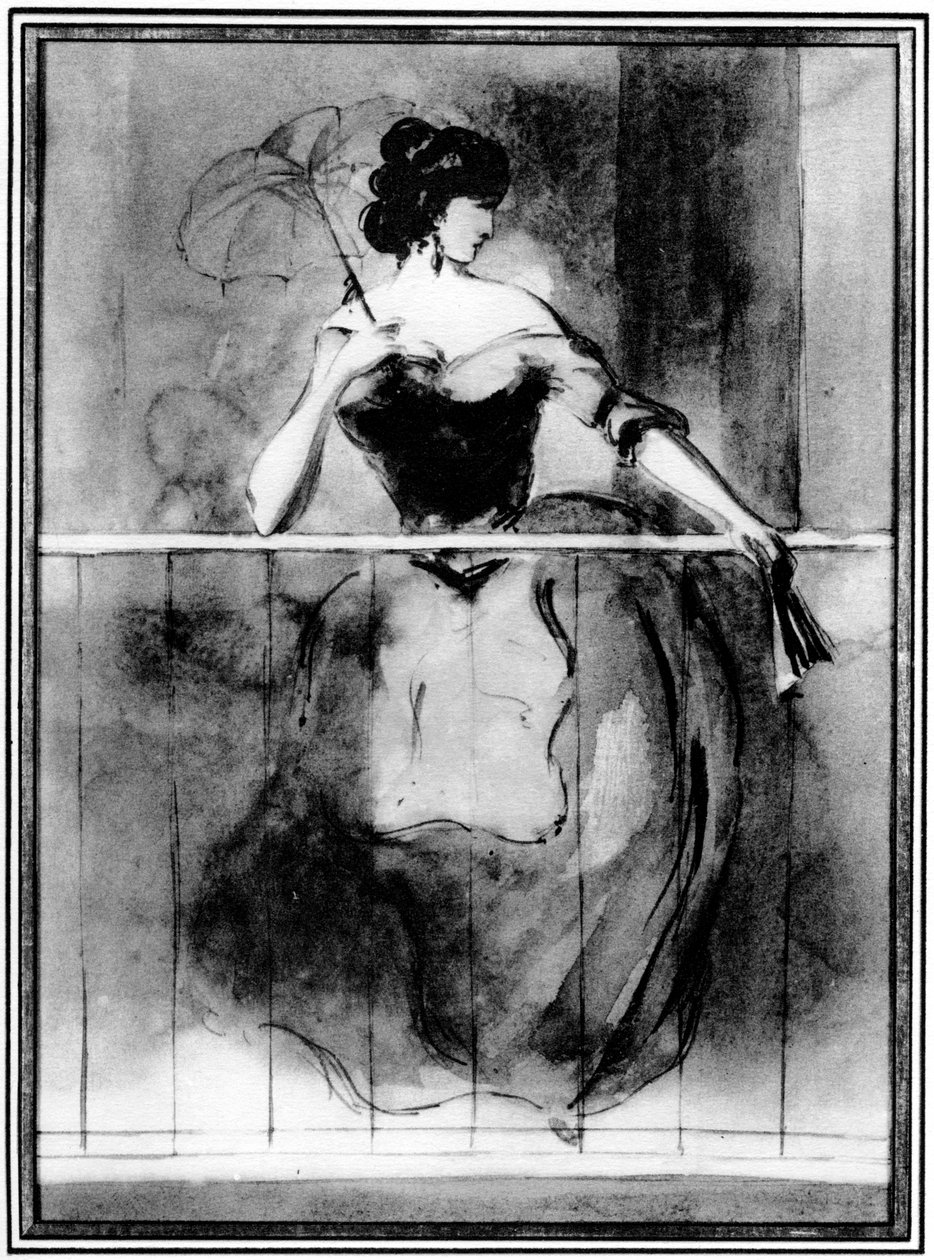Dame op een Balkon, 19e eeuw, 1930 door Constantin Guys