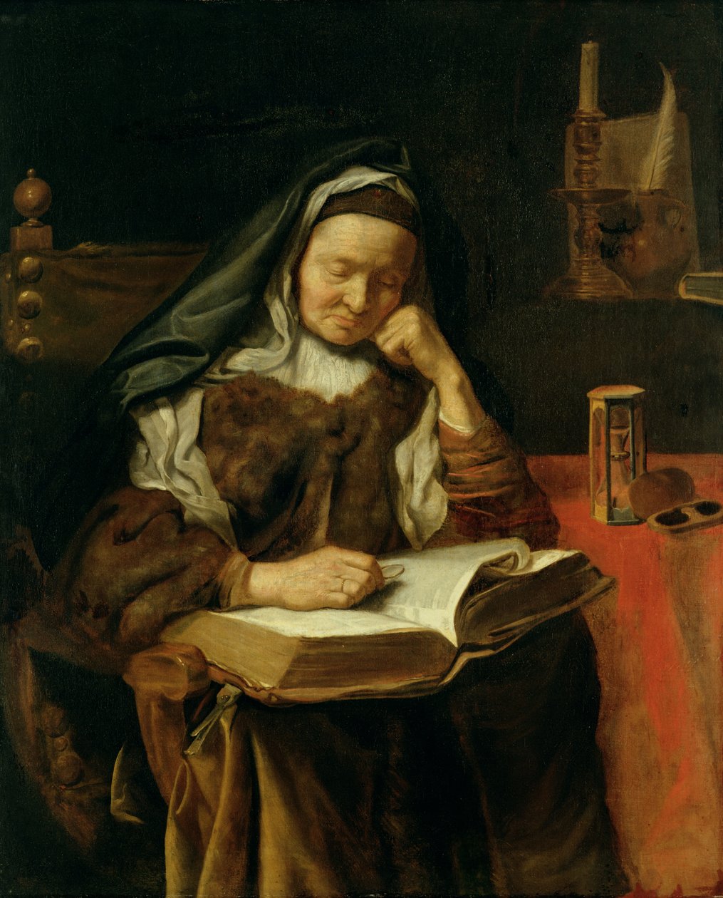 Slapende oude vrouw door Cornelis Bisschop