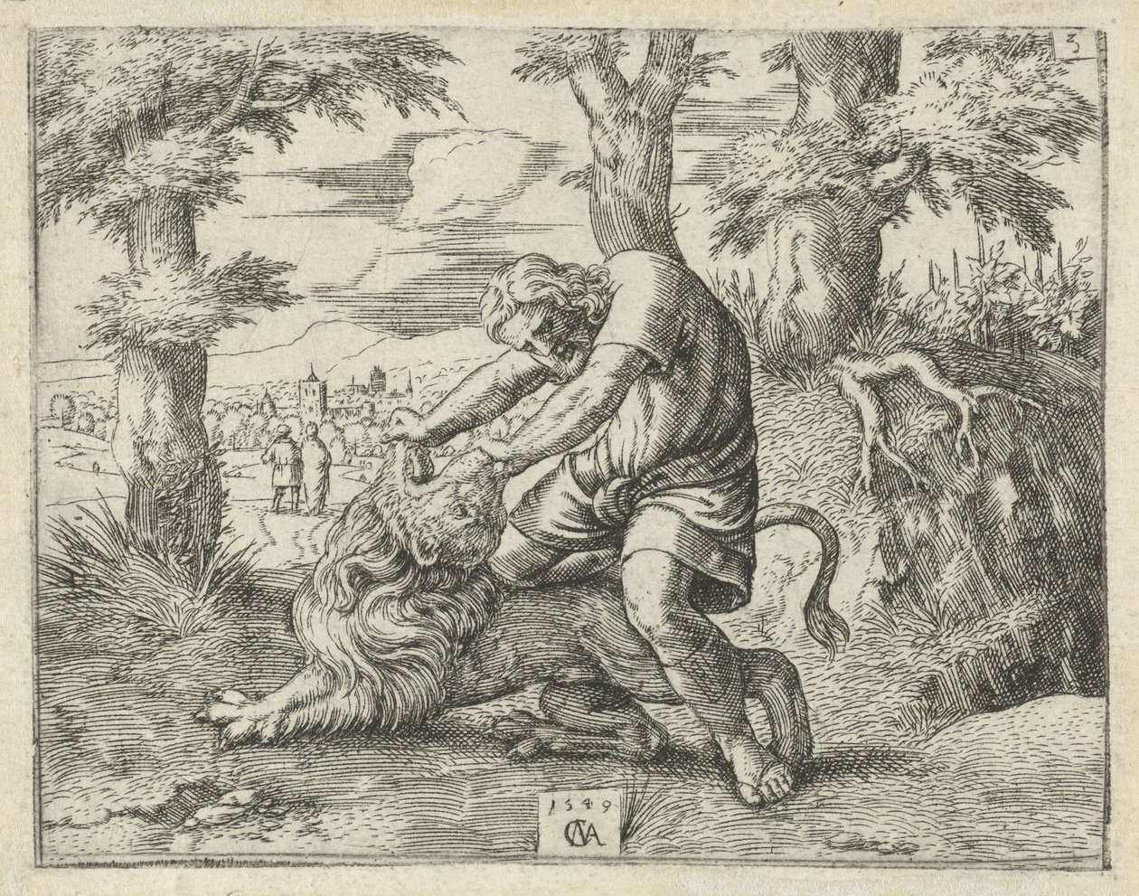 Simson doodt de Leeuw met Blote Handen door Cornelis Massijs