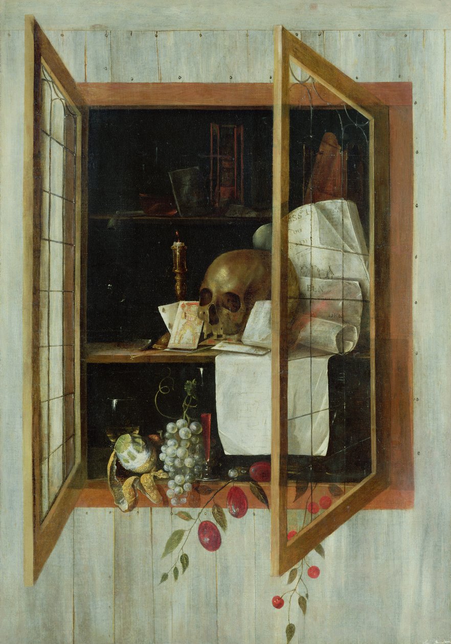 Vanitas stilleven gezien door een trompe l