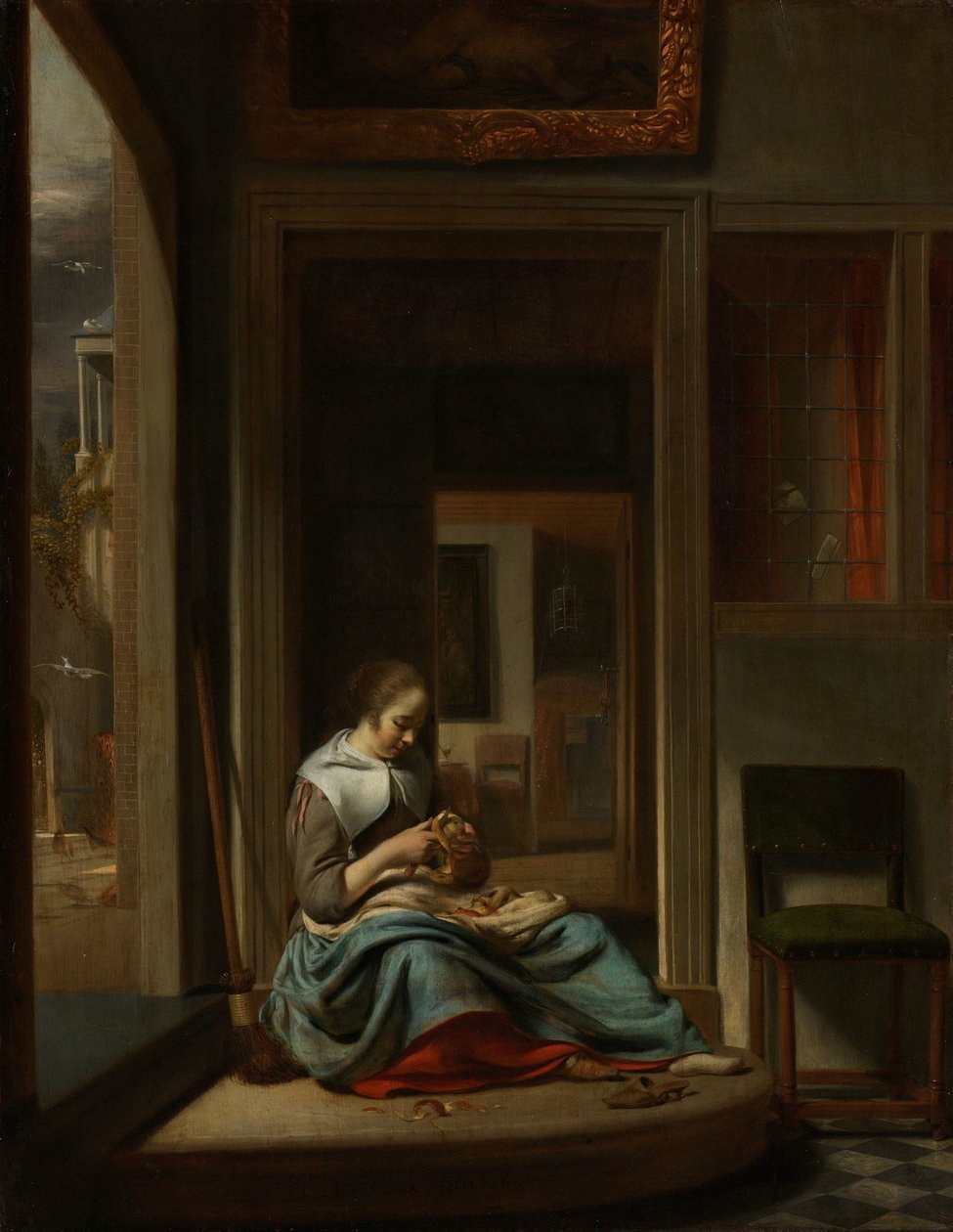 Vrouw die een Appel Schilt door Cornelis Bisschop