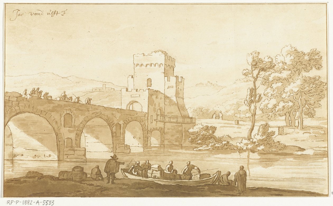 Ponte Molle bij Rome door Cornelis Brouwer