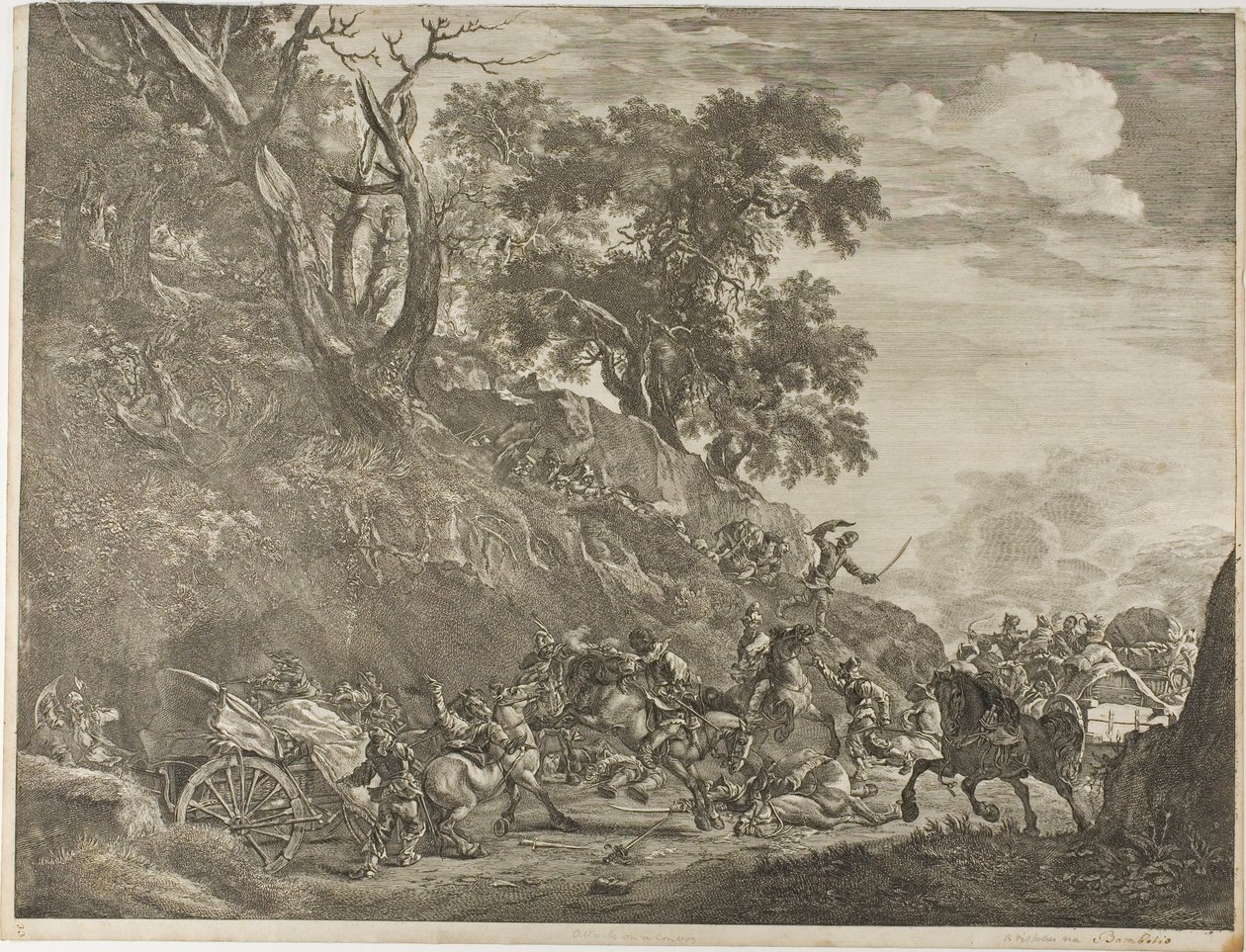 Aanval op een konvooi door Cornelis Visscher