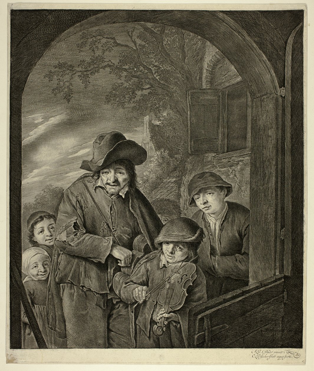 De draailierspeler door Cornelis Visscher