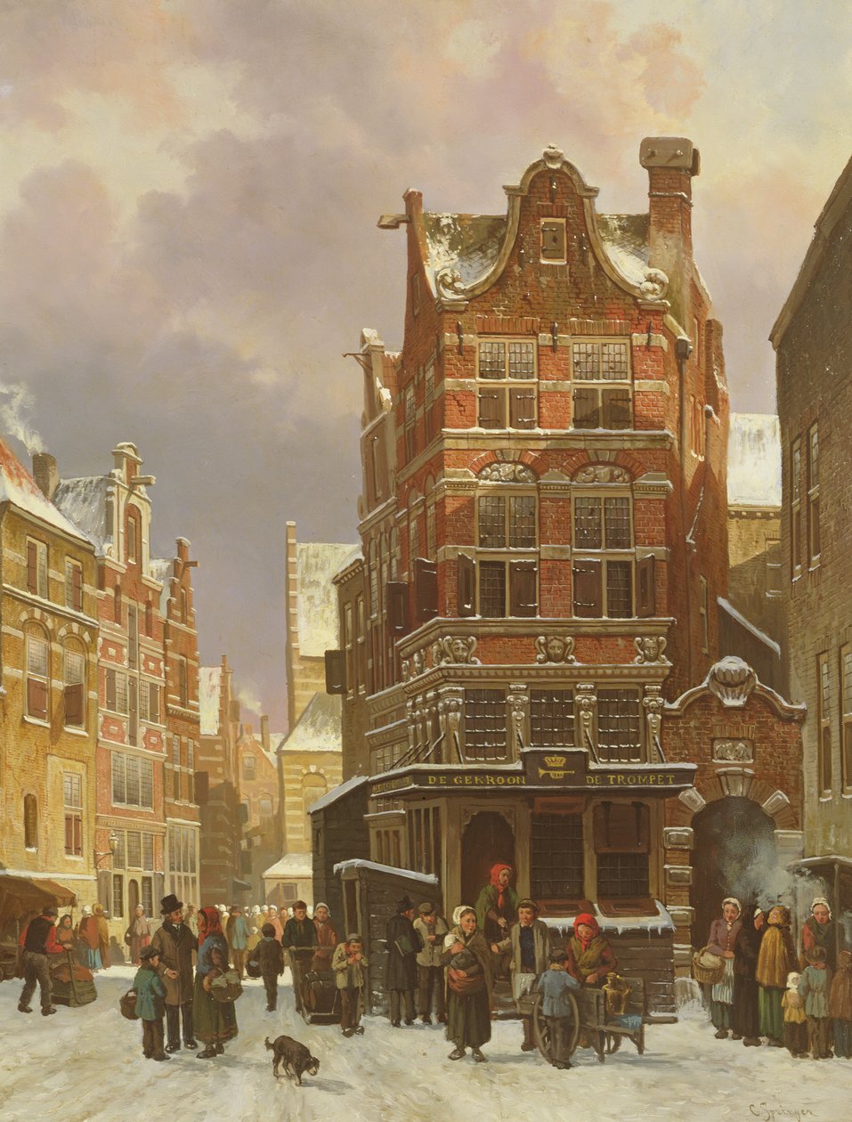 Straatscène in België, 19e eeuw door Cornelis Springer