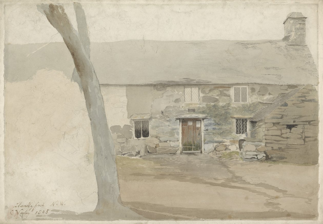 Cottages in Llanllyfni, Noord-Wales, 1805 door Cornelius Varley
