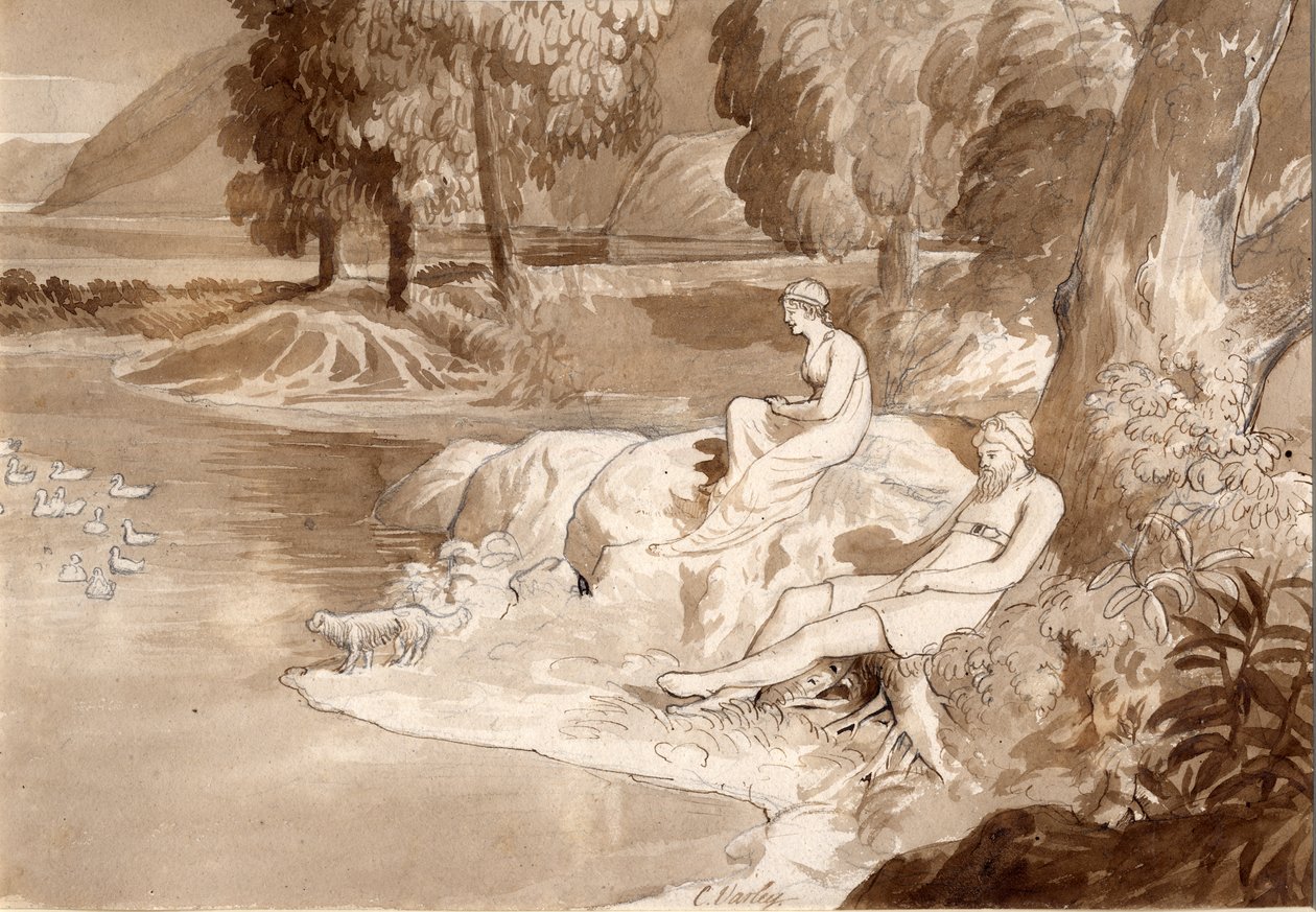 Illustratie bij The Lady of the Lake door Cornelius Varley