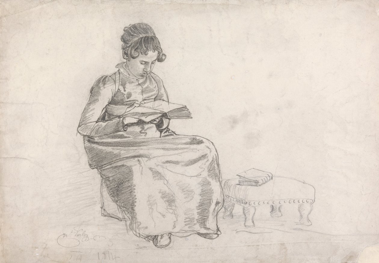 Meisje dat een Boek Leest door Cornelius Varley