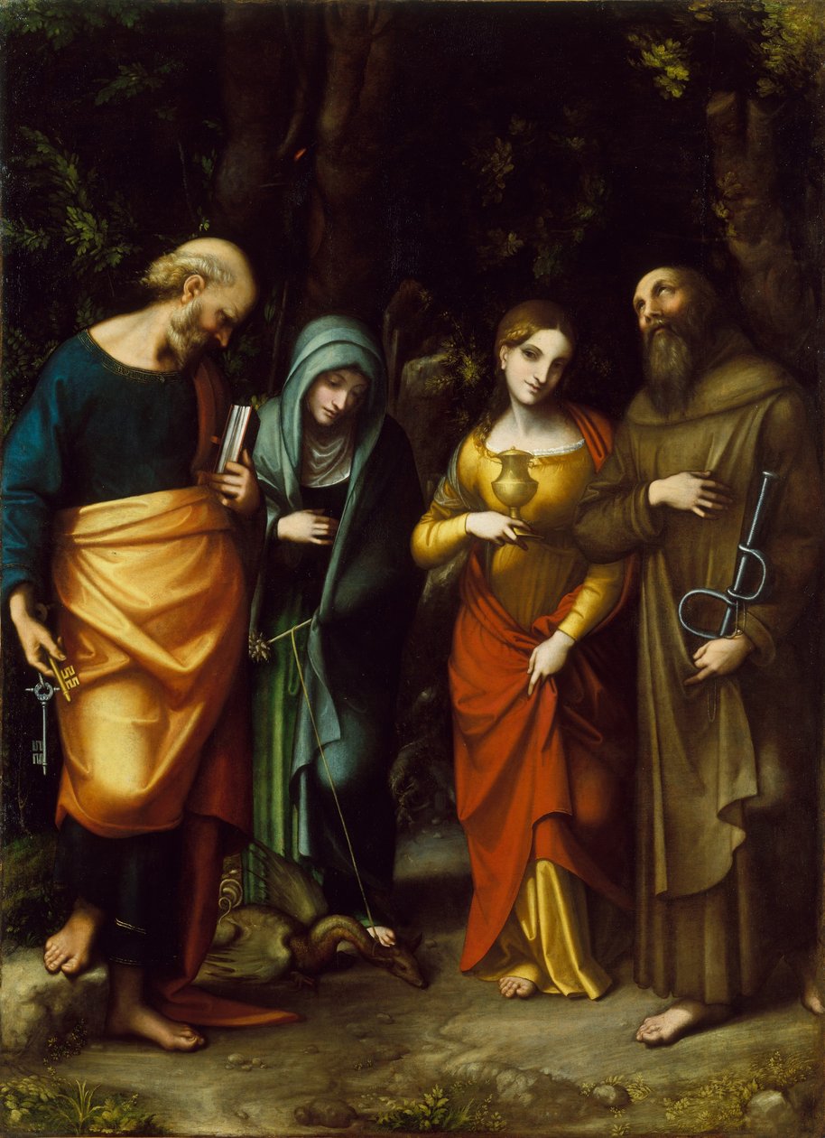 Heiligen Petrus, Martha, Maria Magdalena en Leonardus, ca. 1515-7 door Antonio da Correggio