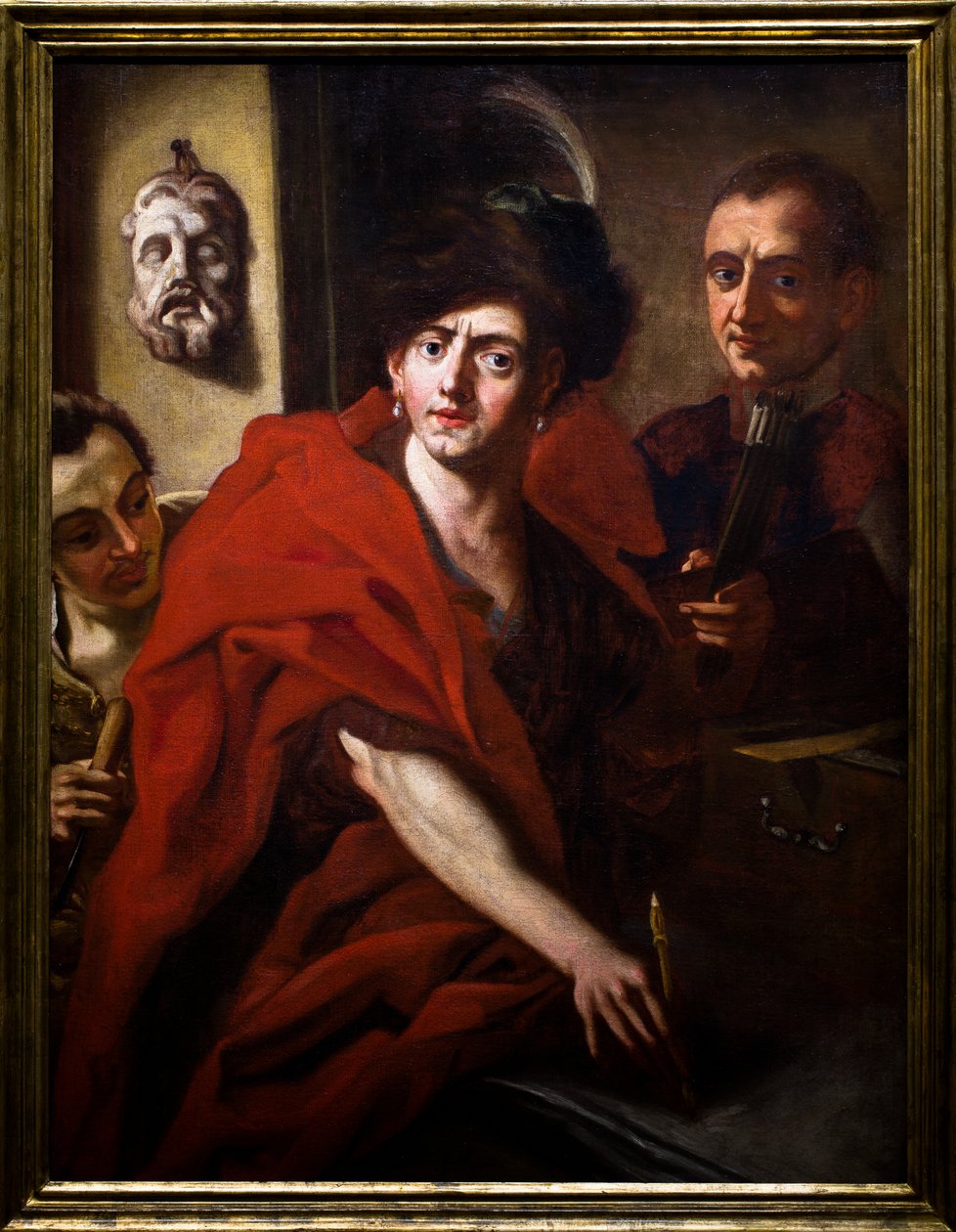 Zelfportret met zijn broers door Cosmas Damian Asam
