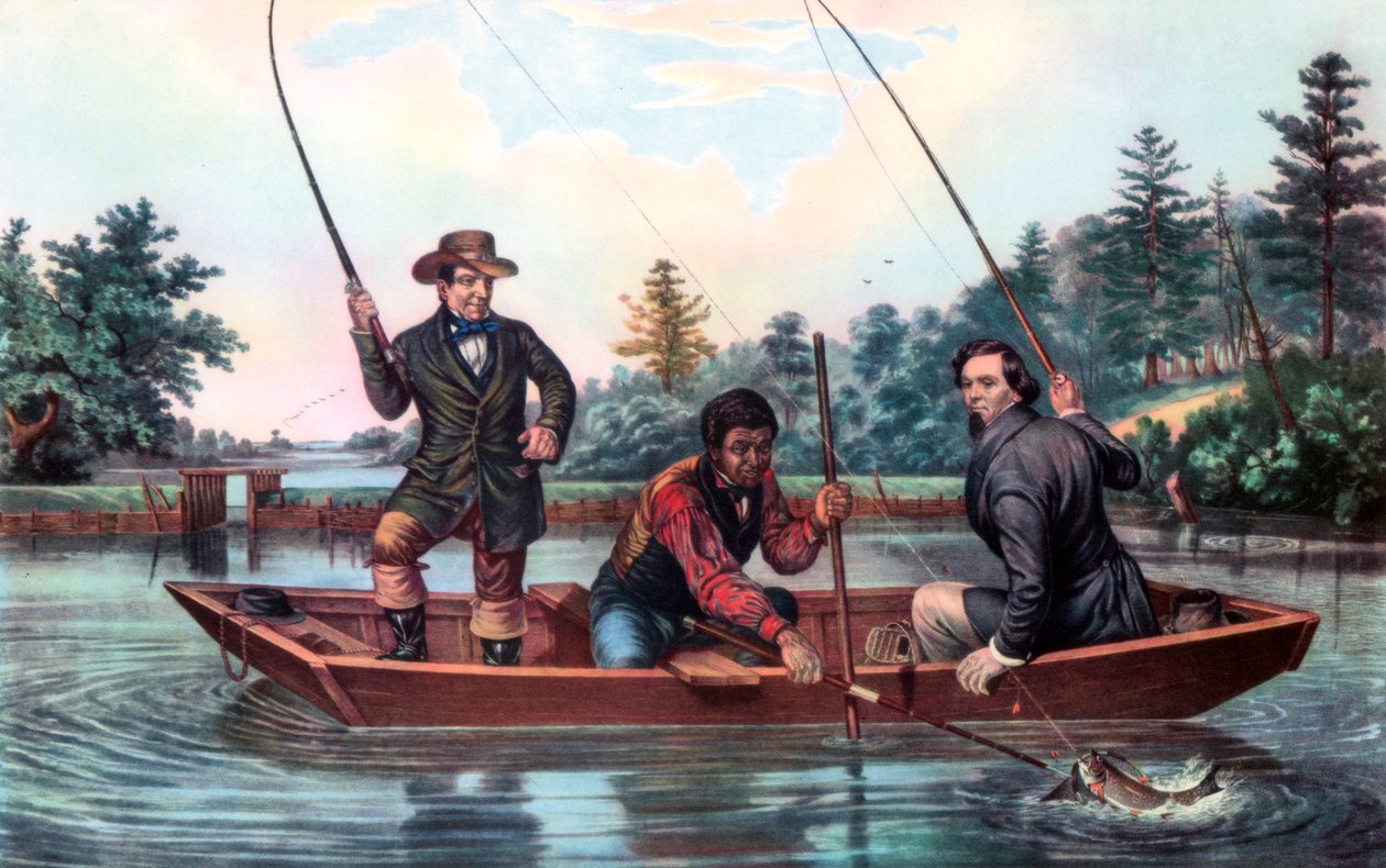 Een Forel Vangen, 1854 door Currier and Ives