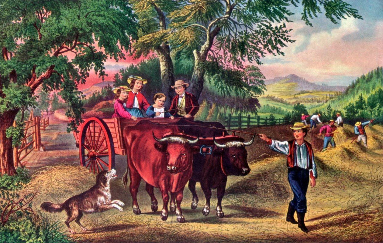 Hooitijd, De eerste lading, 1868 door Currier and Ives
