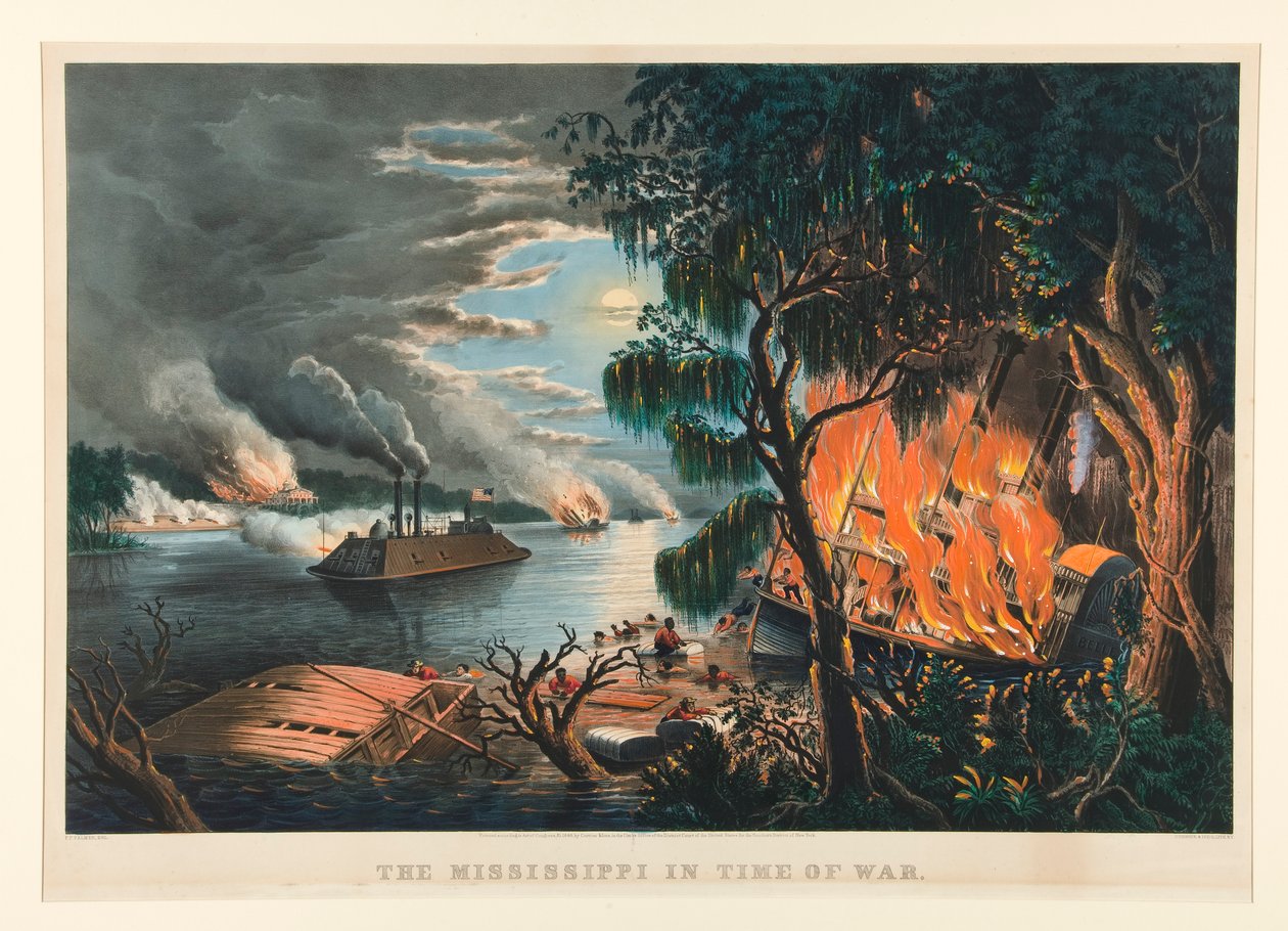 De Mississippi in oorlogstijd door Currier and Ives