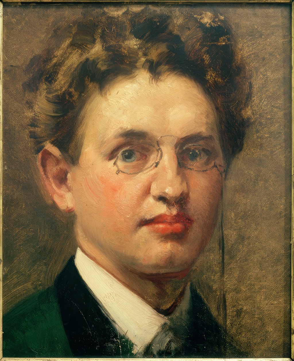 Zelfportret, en face, met knijpbril door Curt Herrmann
