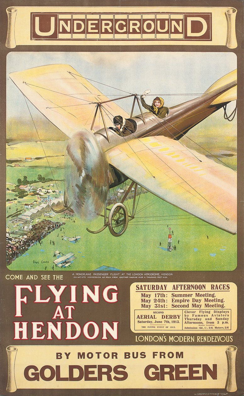 "Vliegen in Hendon", een reclameposter, 1914 door Cyrus Cuneo