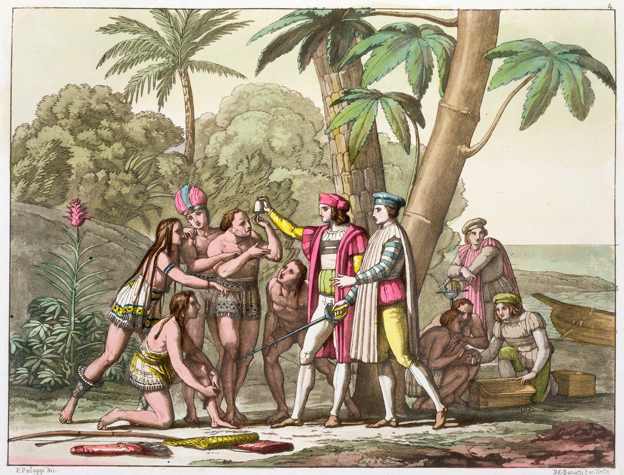 Christoffel Columbus met inheemse Amerikanen door DK Bonatti