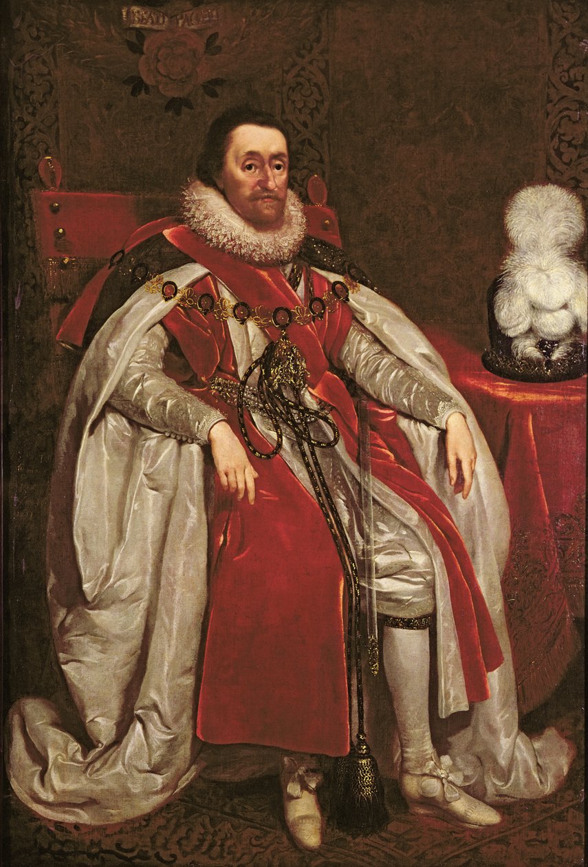 Koning James I van Engeland en VI van Schotland, 1621 door Daniel Mytens
