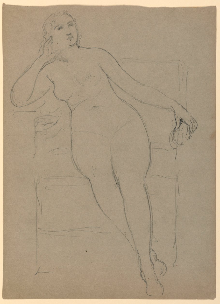 Tekening, Zittend vrouwelijk naakt, 1870-80 door Daniel Huntington