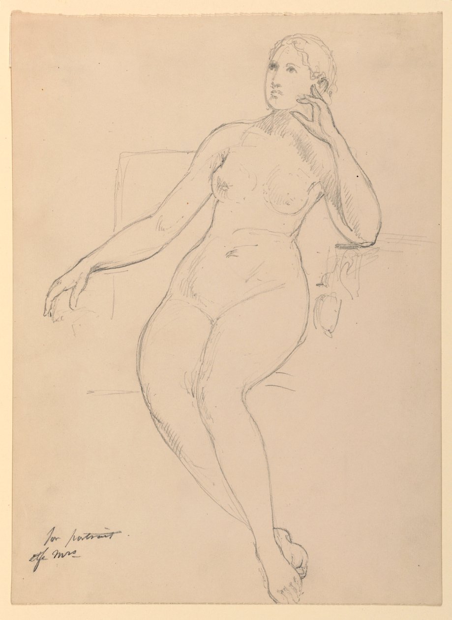 Tekening, Zittend vrouwelijk naakt, 1870-80 door Daniel Huntington