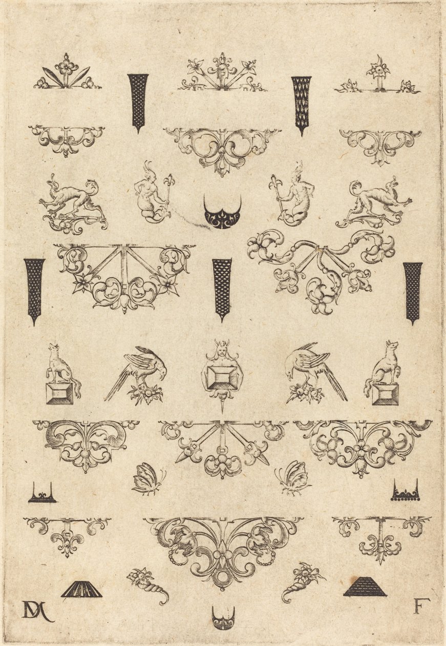 Elf verschillende studs en drieëntwintig ornamenten door Daniel Mignot